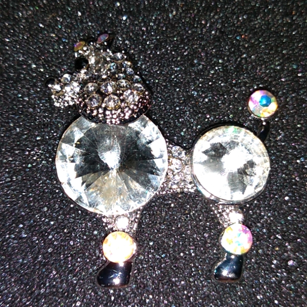 White Crystal Poodle Pin Brooch